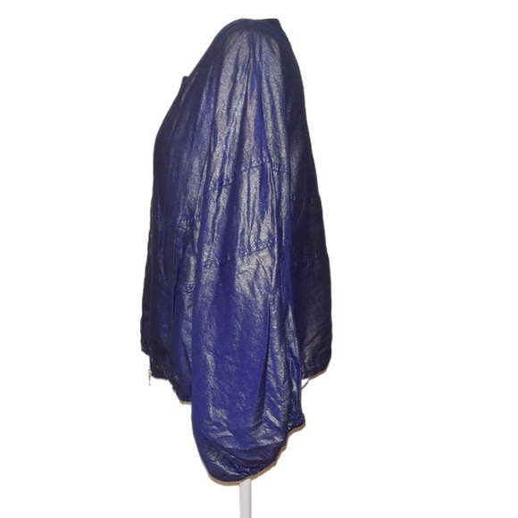 Anthropologie Elevenses Raquel Blue Bubble Jacket Batwing Linen Blend Size M/L - Picture 3 of 13